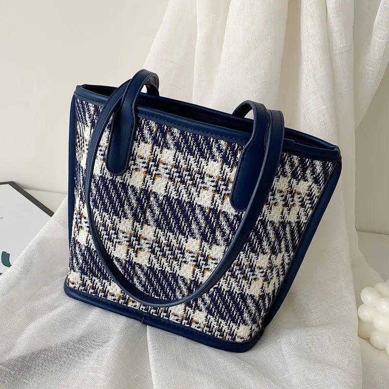 Shoulder Tote Bag Women Plaid PU Large Capacity Ins Style All-match Ins Shopping