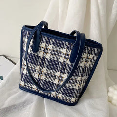 Shoulder Tote Bag Women Plaid PU Large Capacity Ins Style All-match Ins Shopping