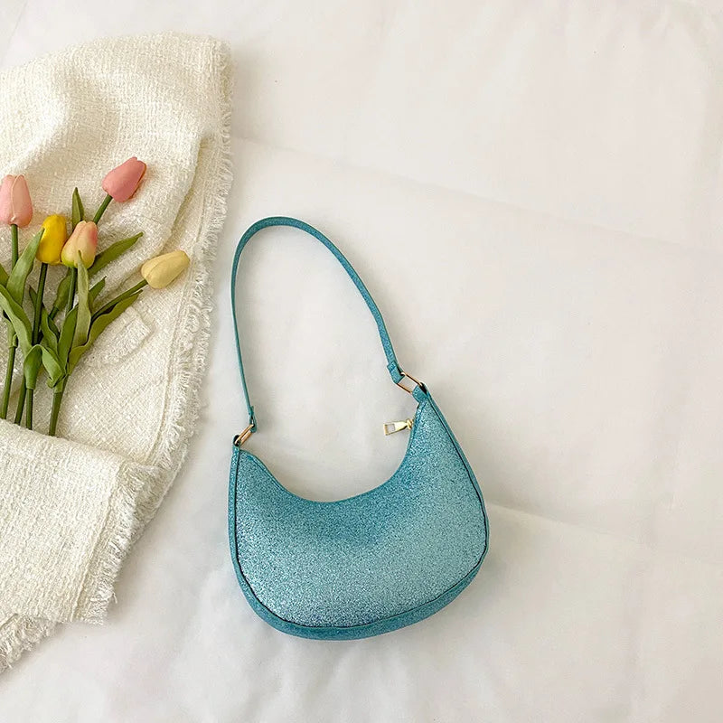Women's PU Leather Shoulder Bag Retro Casual Handbag Glitter Sequin Clutch