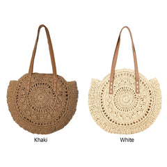 Straw Embossed Ladies Shoulder Bag Round Shape Casual Tote for Shopping