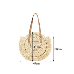 Straw Embossed Ladies Shoulder Bag Round Shape Casual Tote for Shopping
