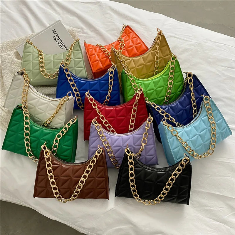 Vintage PU Leather Shoulder Bag for Women Thick Chain Small Handbag