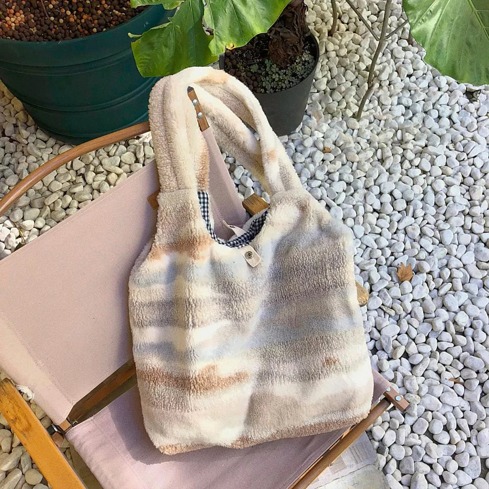 Casual Tote Bag Plush Underarm Bag Ink Pattern Shopping Bag