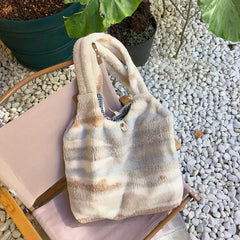 Casual Tote Bag Plush Underarm Bag Ink Pattern Shopping Bag