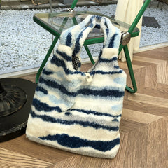 Casual Tote Bag Plush Underarm Bag Ink Pattern Shopping Bag