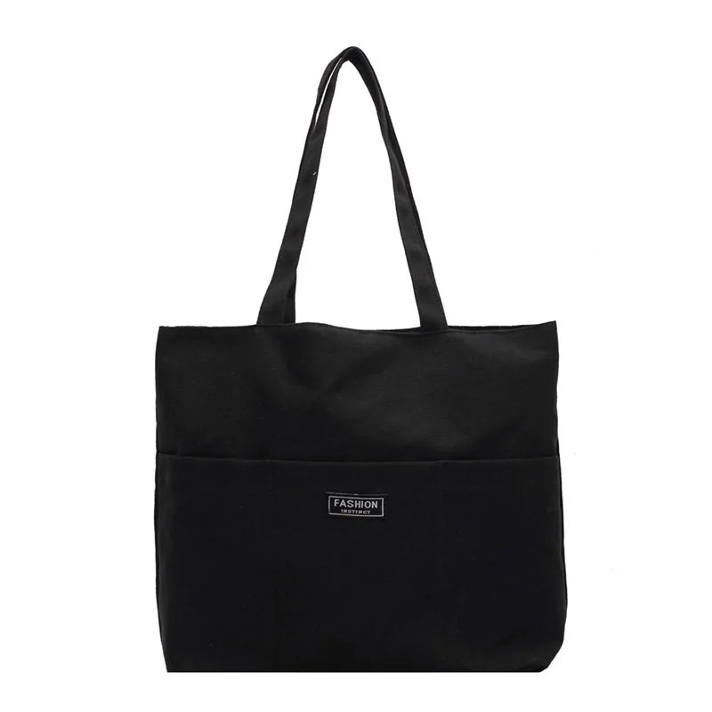 Canvas Shoulder Bag Large Capacity Women's Totes Solid Color Casual Shopper