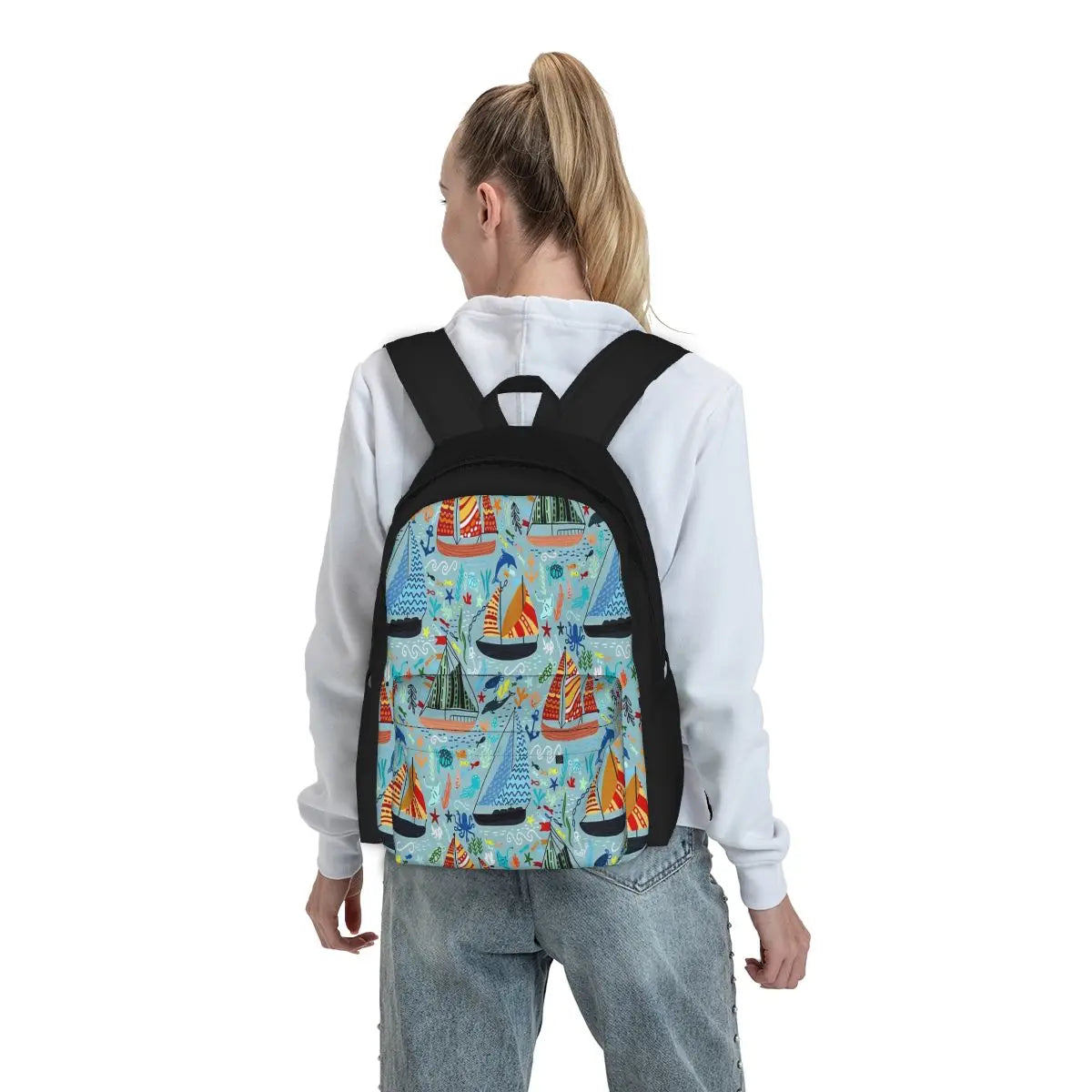Boats Backpack Men's Zipper Close Bag
