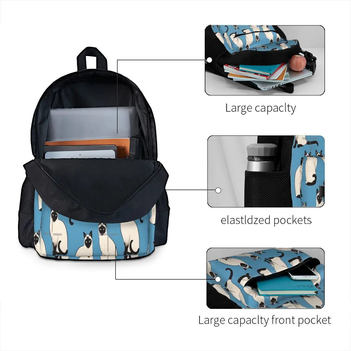 Siamese Cats Print Backpack