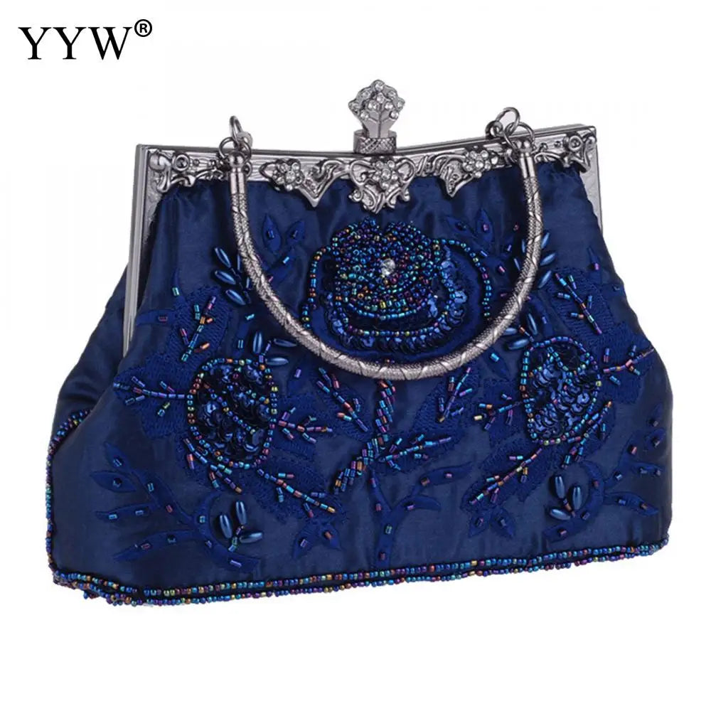 Embroidered Silk Evening Party Clutch Handbag with Floral Design