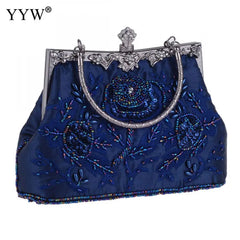 Embroidered Silk Evening Party Clutch Handbag with Floral Design