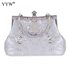 Embroidered Silk Evening Party Clutch Handbag with Floral Design