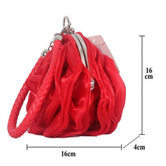 Silk Flower Clutch Purse Mini Round Evening Bag Wedding Party Wallets