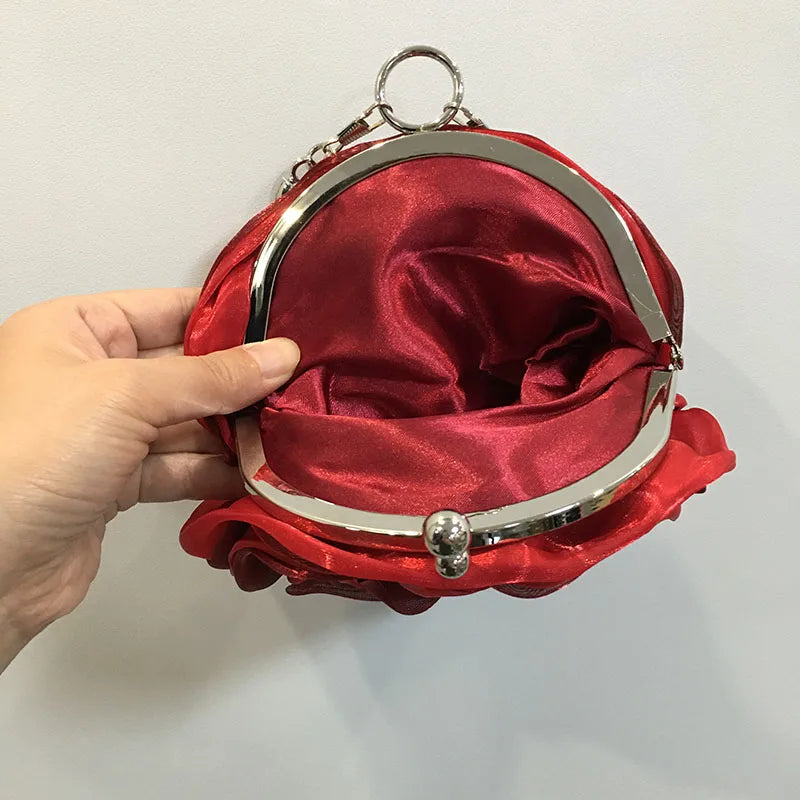 Silk Flower Clutch Purse Mini Round Evening Bag Wedding Party Wallets