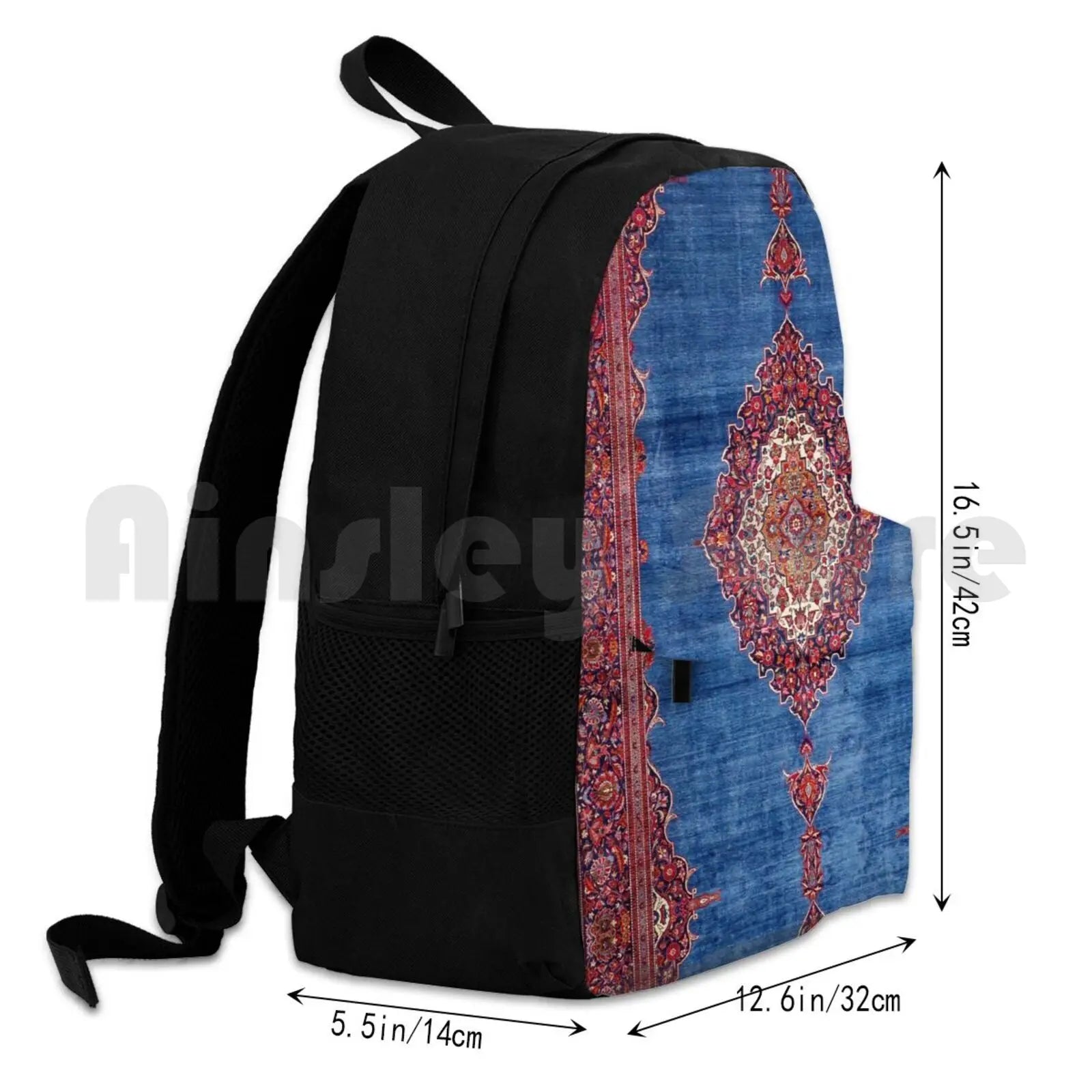 Silk Kashan Central Persian Rug Print Outdoor Hiking Backpack