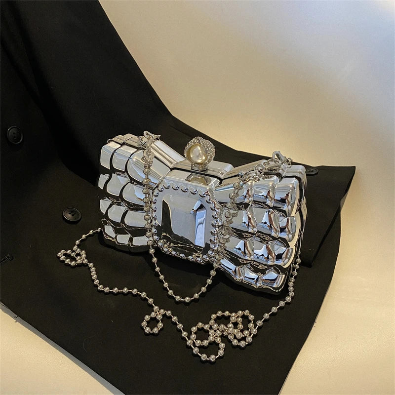 Silver Bow Shaped Party Clutch for Women Wedding Evening Bag