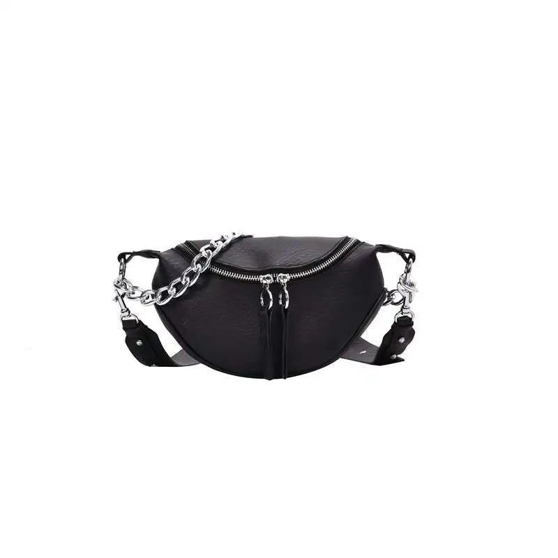 Silver Chain Crossbody Bags PU Leather Shoulder Messenger Handbags