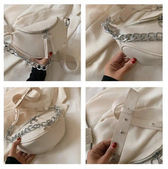 Silver Chain Crossbody Bags PU Leather Shoulder Messenger Handbags