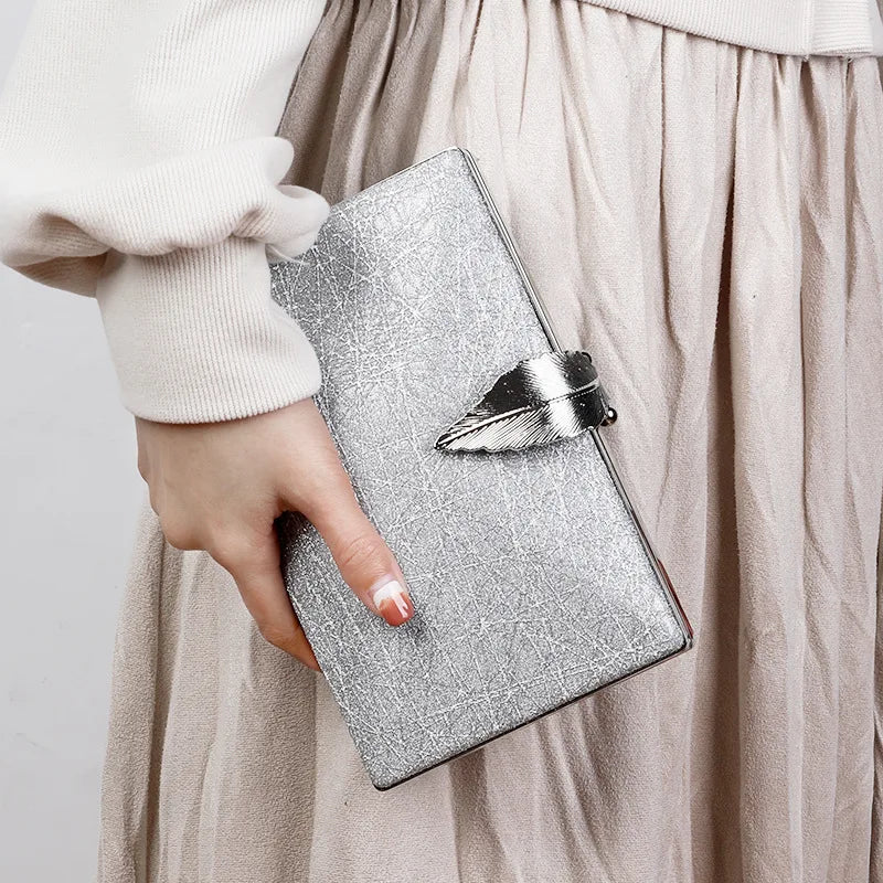 Silver Clutch Bags Womens High Wedding Purse and Handbags Leaf Shape Hasp Phone
