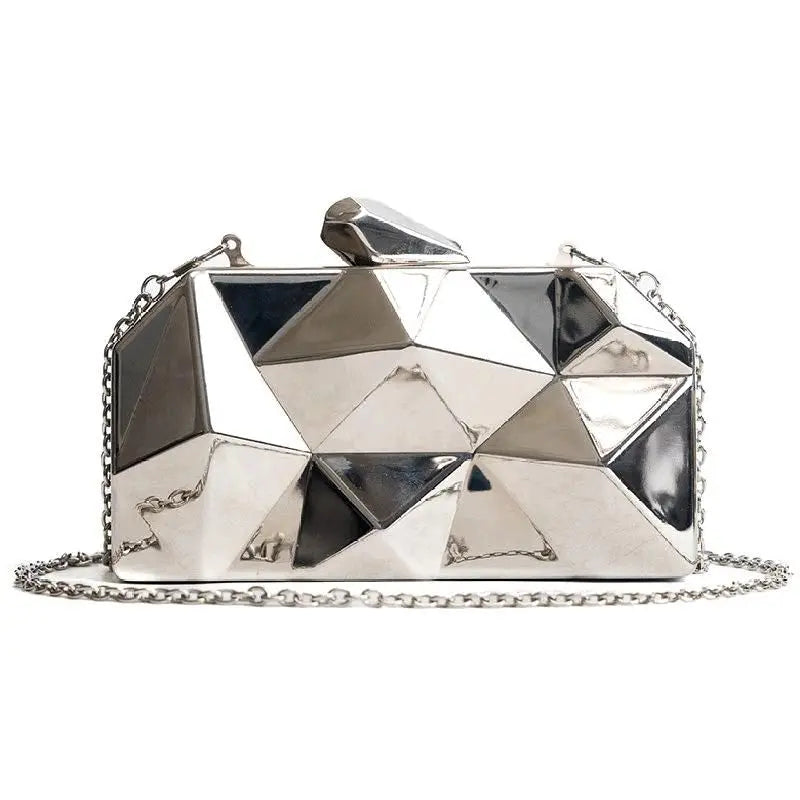 Silver Acrylic Box Geometry Clutch Evening Bag