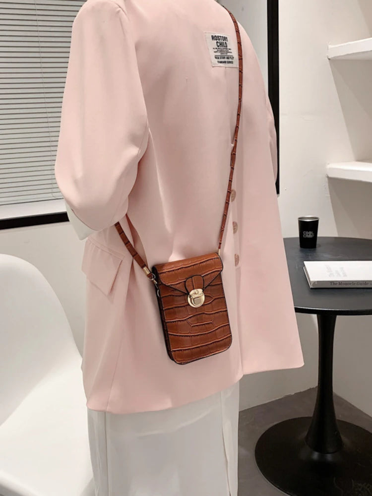 Silver Crocodile Leather Shoulder Bag Mini Clutch Purse