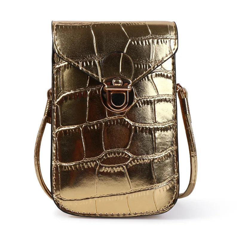 Silver Crocodile Leather Shoulder Bag Mini Clutch Purse