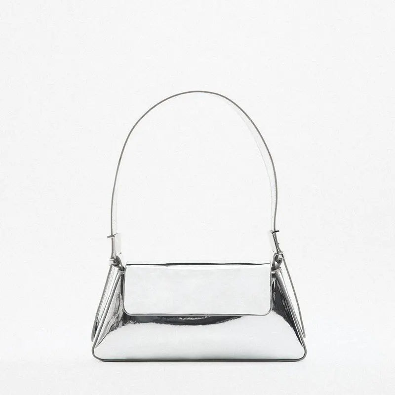 Silver Patent Leather Shoulder Bag for Women