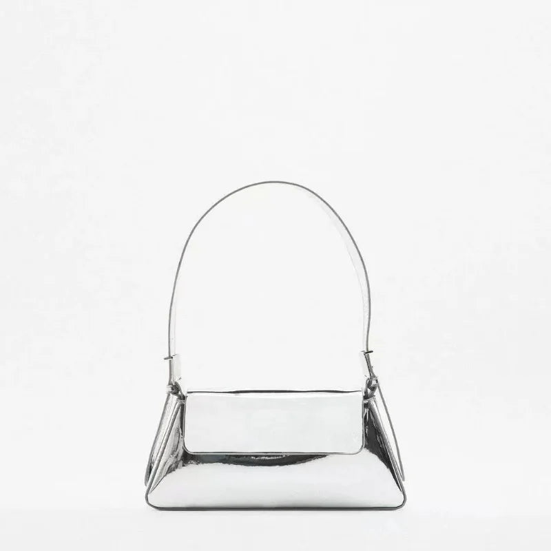 Silver Patent Pu Leather Shoulder Bag for Women Ladies Handbag