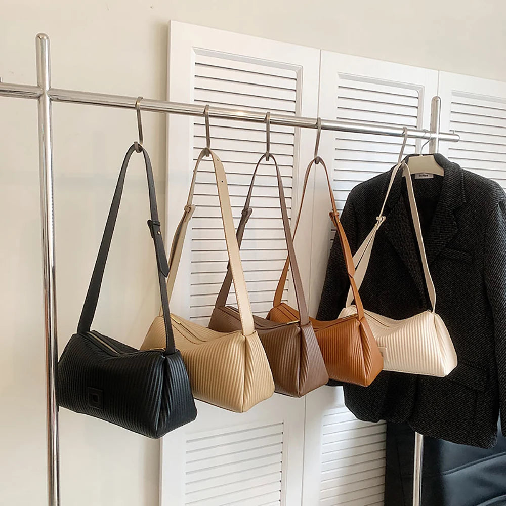 Striped Pleated Crossbody Bag Women's Messenger Handbag
