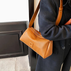 Striped Pleated Crossbody Bag Women's Messenger Handbag