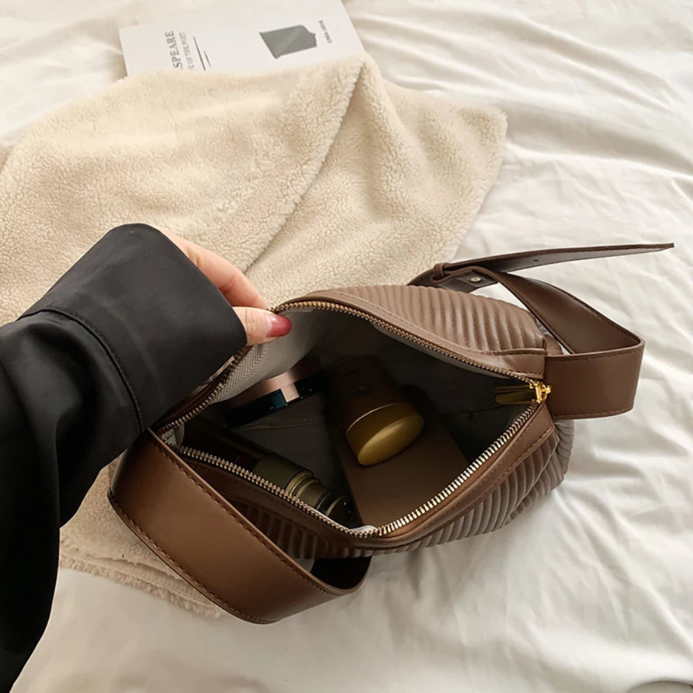 Striped Pleated Crossbody Bag Women's Messenger Handbag
