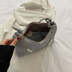 Small Fresh Chain Handbag Contrast Pleated Shoulder Bag Women