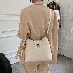 Bear Pendant Crossbody Bag Leather Handbag Vintage Messenger Bag