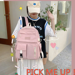 Canvas Backpack for Students Lightweight Large Capacity Book Bag School Bag