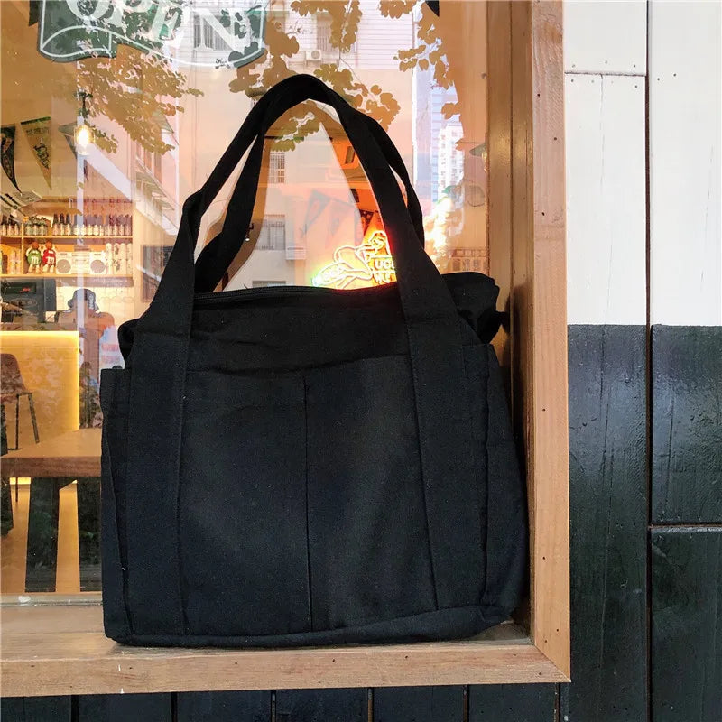 Canvas Large Capacity Shoulder Bag for Women Solid Casual Tote Bag