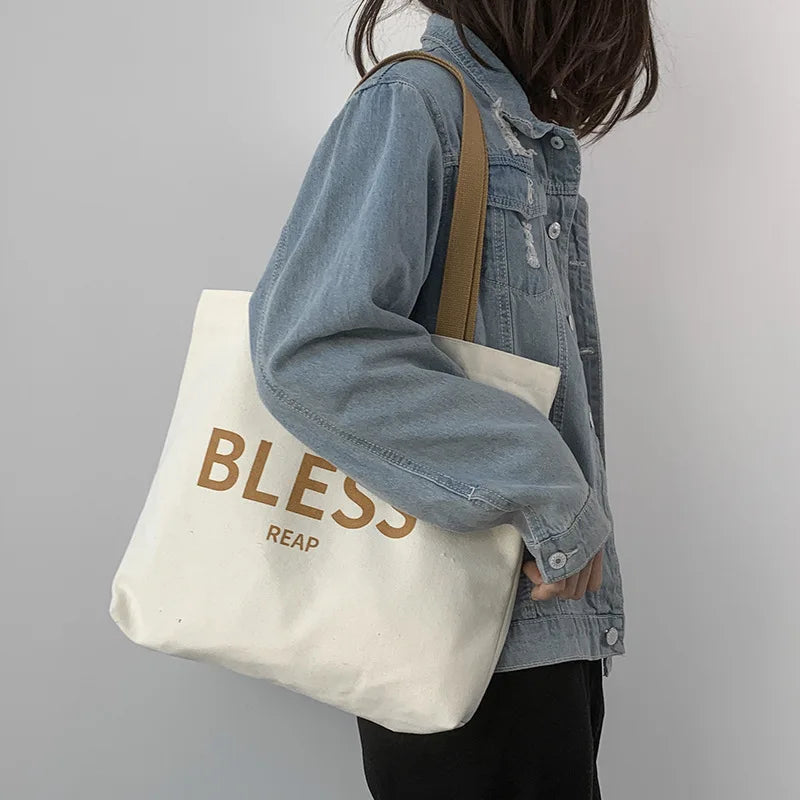 Canvas Shoulder Bag for Women Student Girls School Casual Tote Handbags