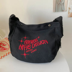 Canvas Underarm Bag Large Capacity Embroidered Letters Ladies Handbags Soft