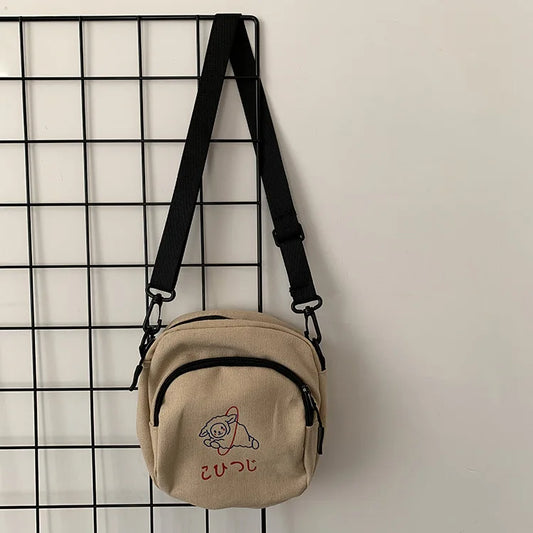 Canvas Small Square Crossbody Bag Retro Female Daily Phone Purse