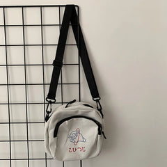 Canvas Women Messenger Bag Cartoon Shoulder Crossbody Retro Phone Purse
