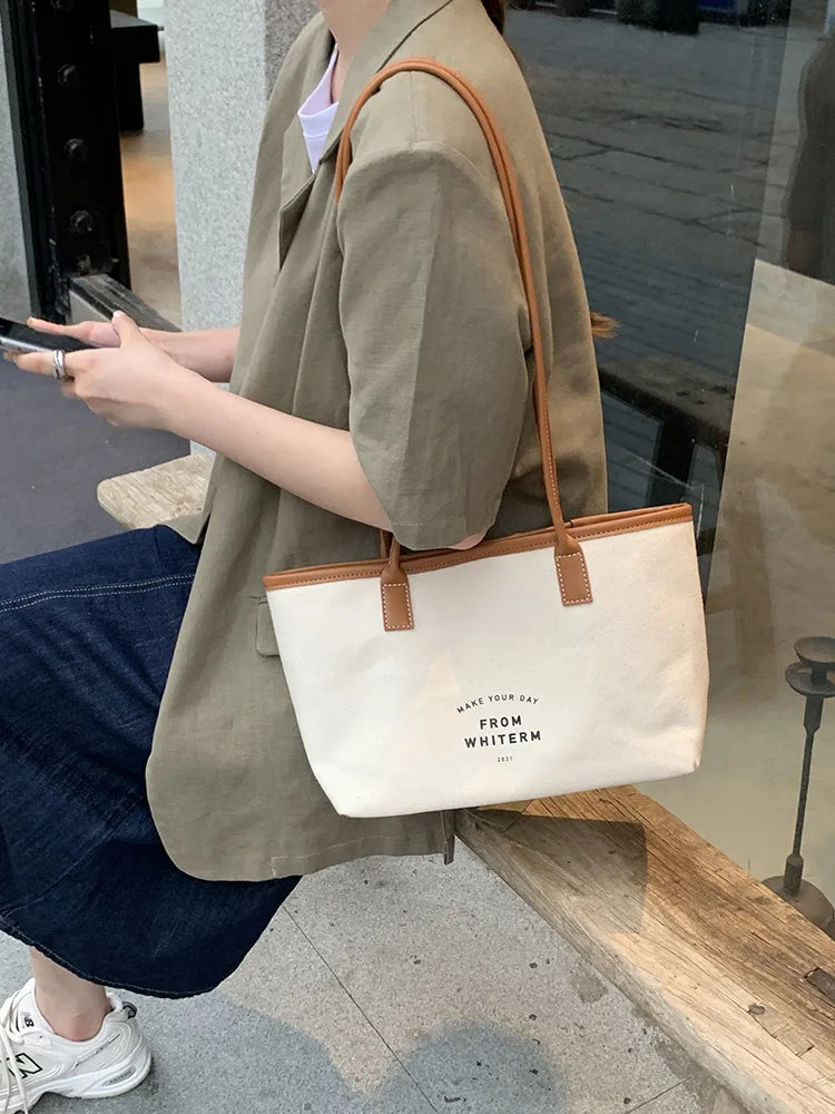 Casual Canvas Shoulder Bag Letter Print Handbag Ladies Shoulder Bag