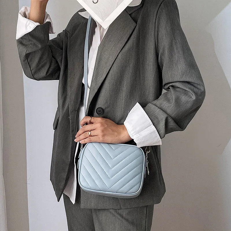 Casual Women Shoulder Bag Stripe PU Leather Crossbody Tote Handbag