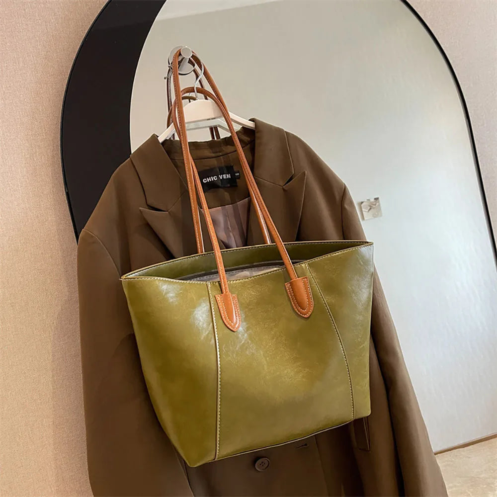 Vintage Pu Leather Large Capacity Tote Bag