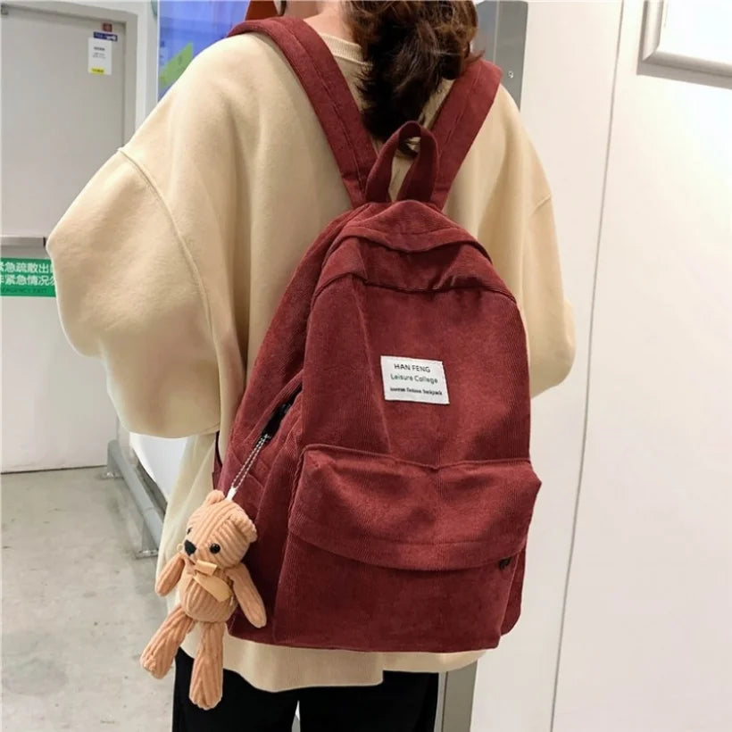 Corduroy Women's Backpack Retro Female Bag