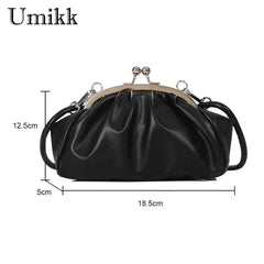 Crossbody Bags Metal Clip Buckle Women Satchels Bag Shell Shape Small Leather