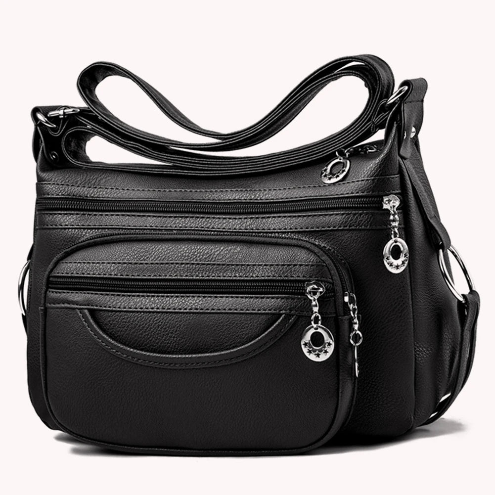 Soft Leather Shoulder Crossbody Bag Classic Solid Zipper Ladies Travel Satchel