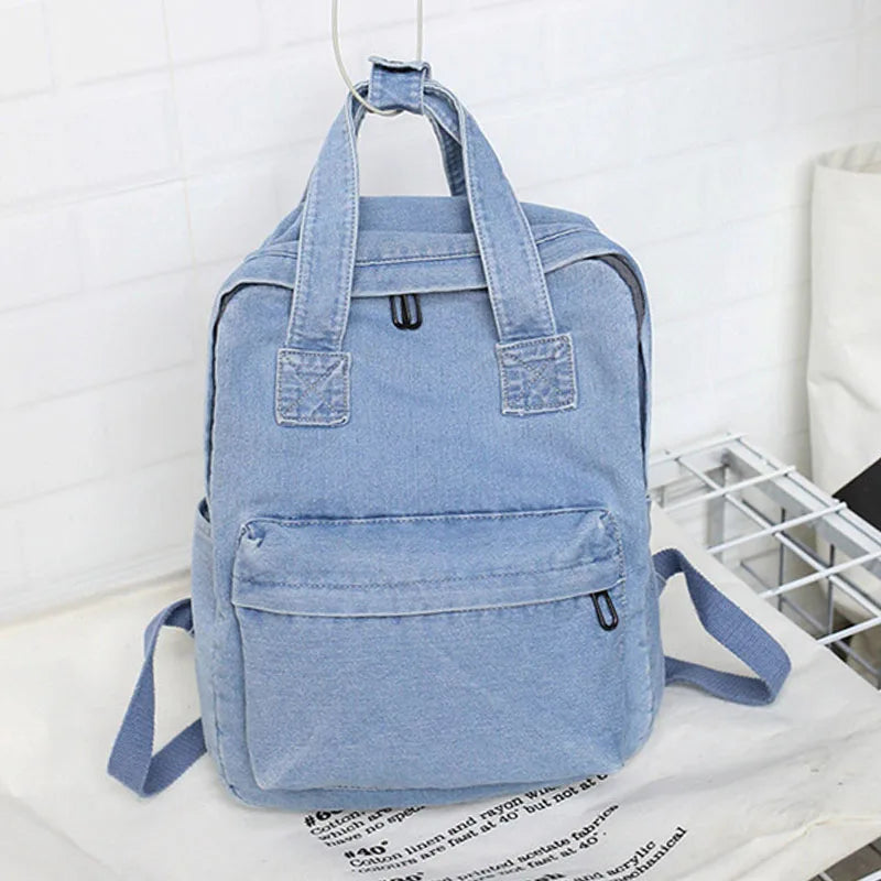 Denim Backpack School Bag for Women Student Large Capacity Shoulder Bag