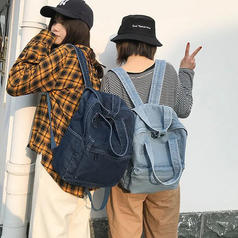 Denim Backpack School Bag for Women Student Large Capacity Shoulder Bag
