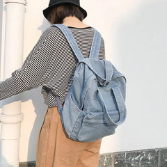 Denim Backpack School Bag for Women Student Large Capacity Shoulder Bag