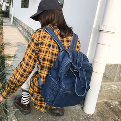 Denim Backpack School Bag for Women Student Large Capacity Shoulder Bag