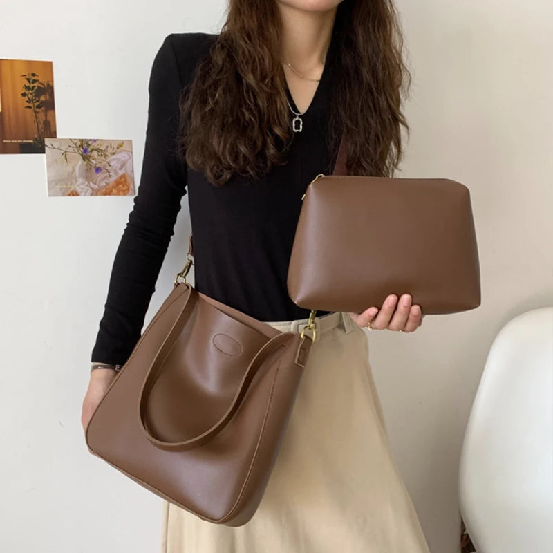 Women's PU Leather Shoulder Bag Crossbody Handbag Soft Bucket Bag