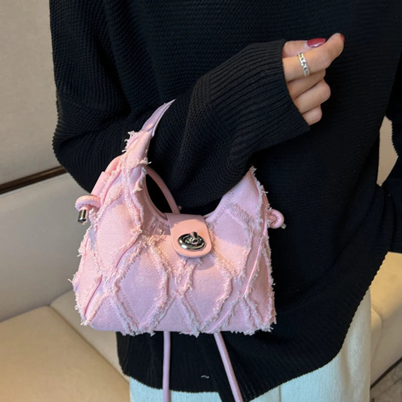 Denim Single Shoulder Messenger Crescent Bag Tassel Women Handbag Shoulder Bag